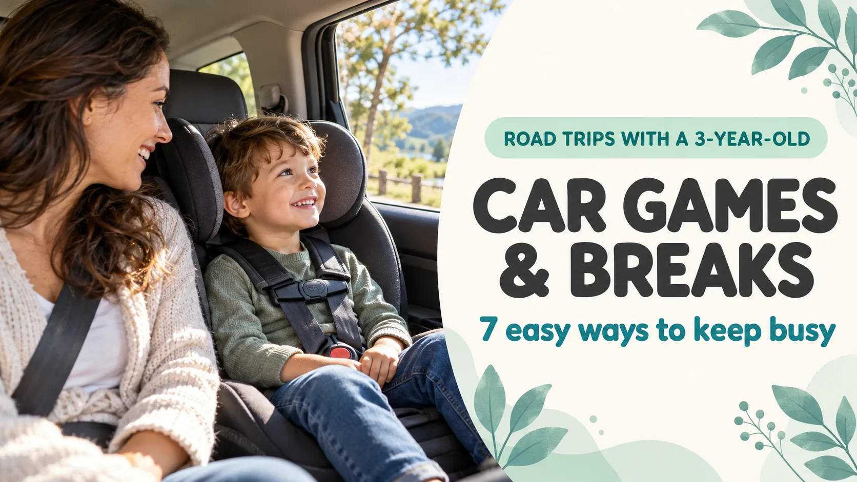 A parent talking with a correctly buckled preschooler in a parked car