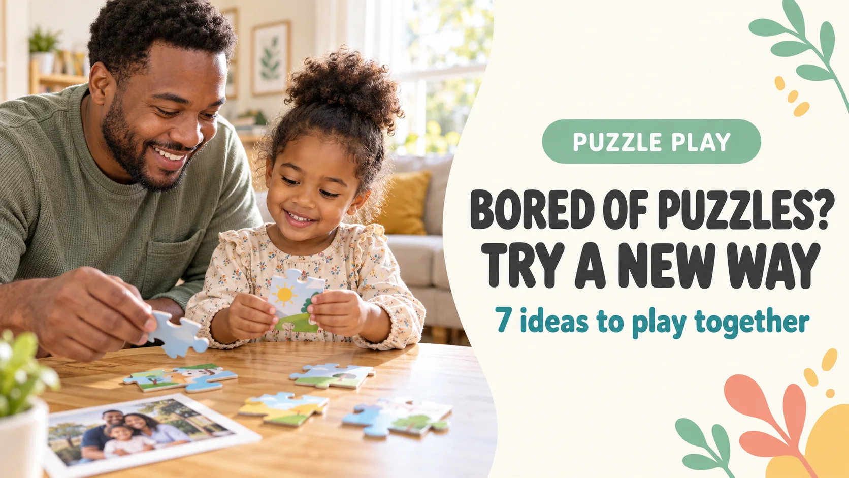 A parent and child enjoying a puzzle together with a new picture