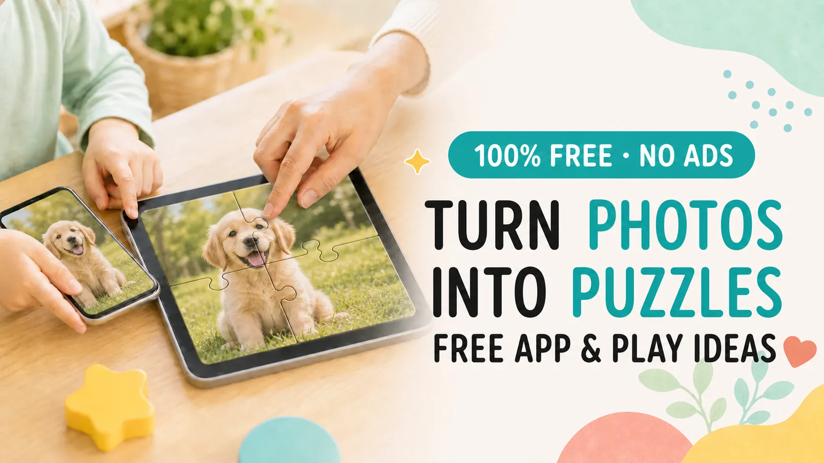 Eye-catch image for turning photos into puzzles with a free app